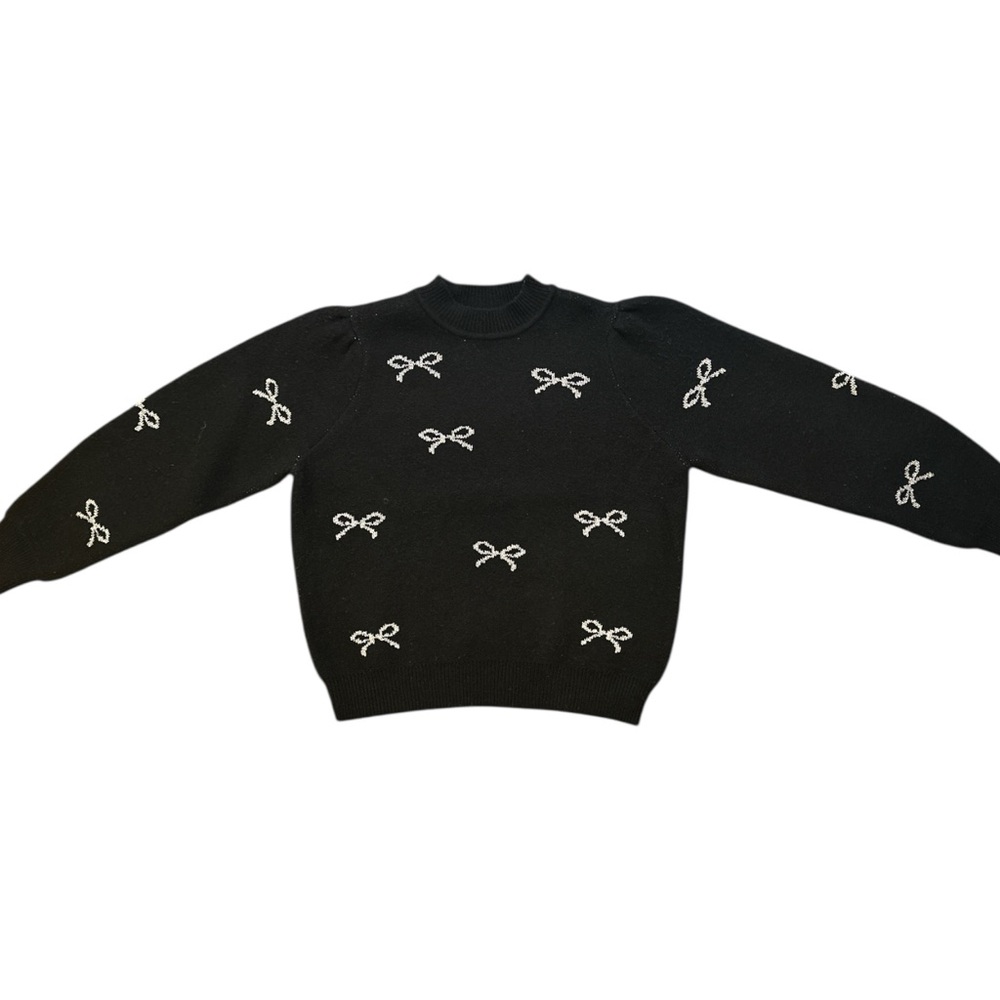 Nanette Lepore NWT Black Sweater with Silver Bow Design - Picture 5 of 9
